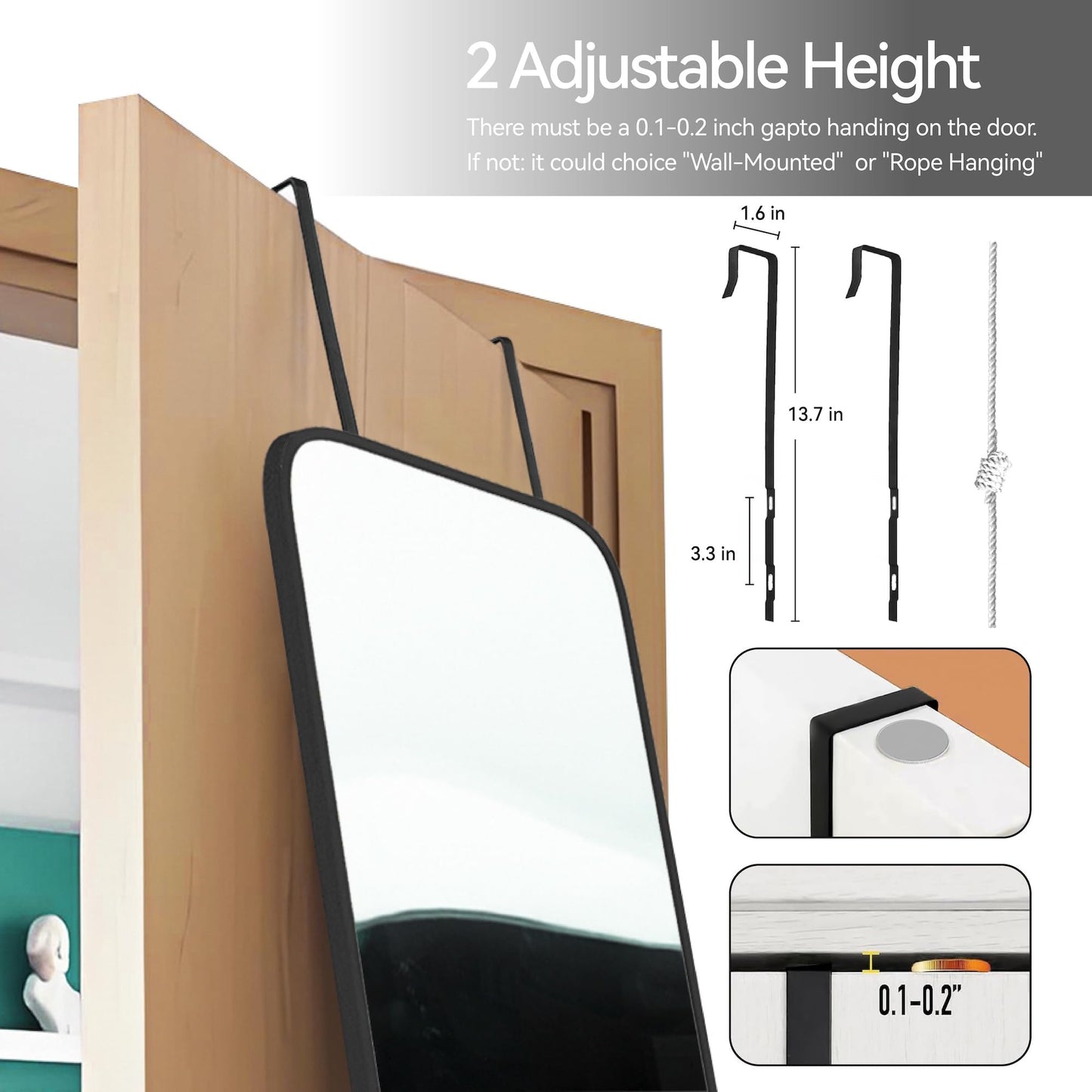 SCWF-GZ 47x14 Mirror Rectangle Full Body Length Door Hanging Wall Mounted Metal Aluminum Alloy Frame Dressing Make-up Mirrors for Entryway Bedroom Bathroom Living Room 47 14 inch Black