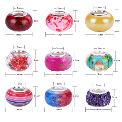Victlov European Large Hole Beads Spacer Beads Charm Fairy Wands Beads Rhinestone Craft Beads for DIY Bracelet Jewelry Making (9 Style 180 Pieces)
