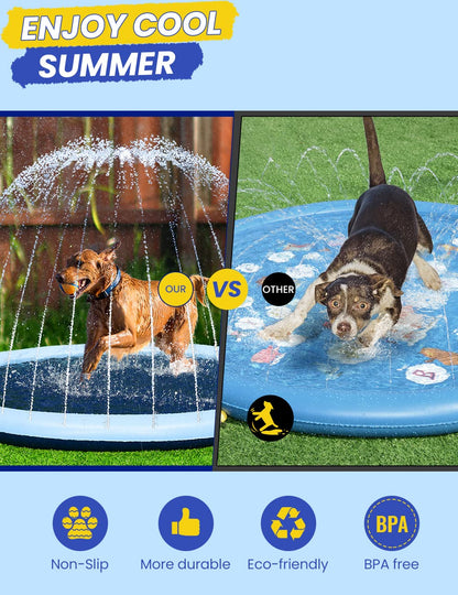 PETOCAT Splash Pad Non-Slip Dogs Cool Sprinkler Pool Extra Large Splash Pads for Kids Dog Baby Wading Pool Summer Outdoor Play Water Fun Toy Gift Easy to Use/Clean 87 inch