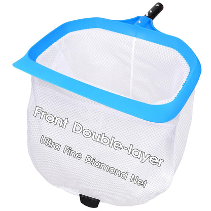 TidyMister Pool Skimmer Net with Front Double Layer Net, Ultra Fine Mesh Diamond Netting Pool Leaf Rake for Above Ground Pools & In-ground Pools, Fit with 1-1/4'' Standard Pole
