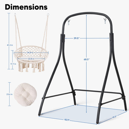 SUNCREAT Indoor Hammock Swing Chair with Stand, Hanging Chair Outdoor with Stand, 400 lbs Capacity, Beige