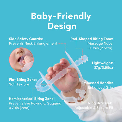 MEDITOY Premium Baby Hand Teether – Soft & Hygienic Soothing Aid for Teething Discomfort in Babies 3-12 Months, BPA-Free LSR Silicone, Adjustable Wristband, Easy to Clean, Made in Korea