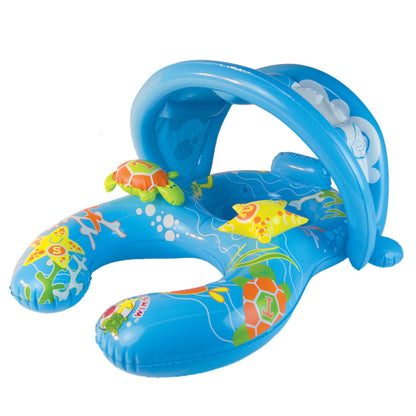 Poolmaster Mommy & Me Baby Pool Float with Sun Shade, Infant and Toddler Swim Float for Ages 8–24 Months, Dual Ring Shared Swim Design with Drop Seat for Comfort and Safety