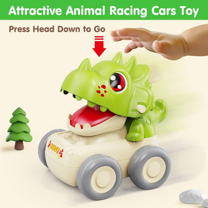 MOONTOY Baby Car Dinosaur Toys for 1 2 Year Old Boy Press and Go Cars for Toddlers 1-3, Push Go Dino Cars Toddler Toys Age 1-2 0-2 Baby Toys 12-18 Months Easter Basket Stuffers 1st Birthday Gifts