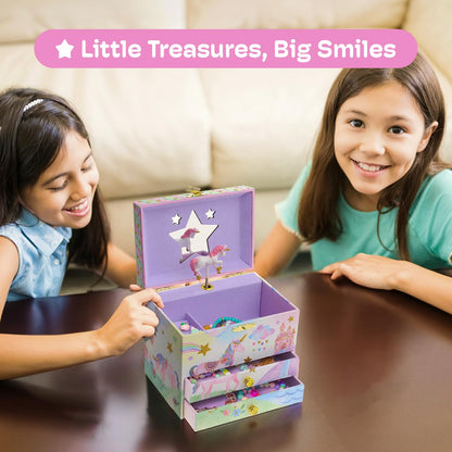Jewelkeeper Enchanting Unicorn Musical Jewelry Box for Girls - Sparkling Rainbow Design Music Box with 2 Pullout Drawers to Store Earrings, Necklace and Bracelets - Plays The Beautiful Dreamer Tune
