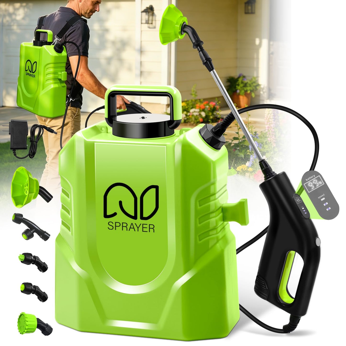 Battery Powered Backpack Sprayer 3 Gallon, Garden Sprayer with 3 Adjustable Pressures & Digital Display, Electric Pump Sprayer with 2.2Ah Battery, Telescopic Wand, 5 Nozzles for Yard Lawn
