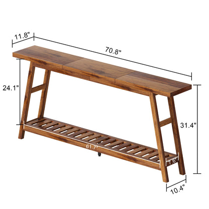 ChooChoo 70.9 Inch Long Console Tables for Entryway, Wood 2-Tier Entry Hallway Table, Narrow Sofa Table Behind Couch Table for Living Room, Entrance, Walnut