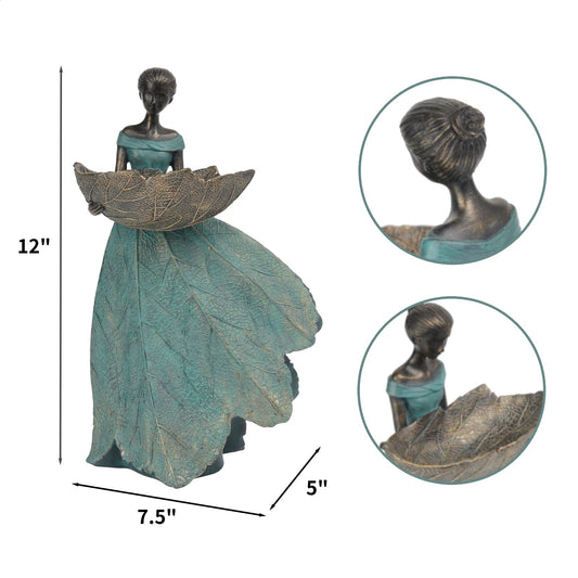 DiliComing Fairy Garden Statues Bird Feeder - 12 Inch Resin Fairy Statue for Outdoor Garden Decor, Outdoor Statues for Patio Yard Flower Beds, Gifts for Women (Green)