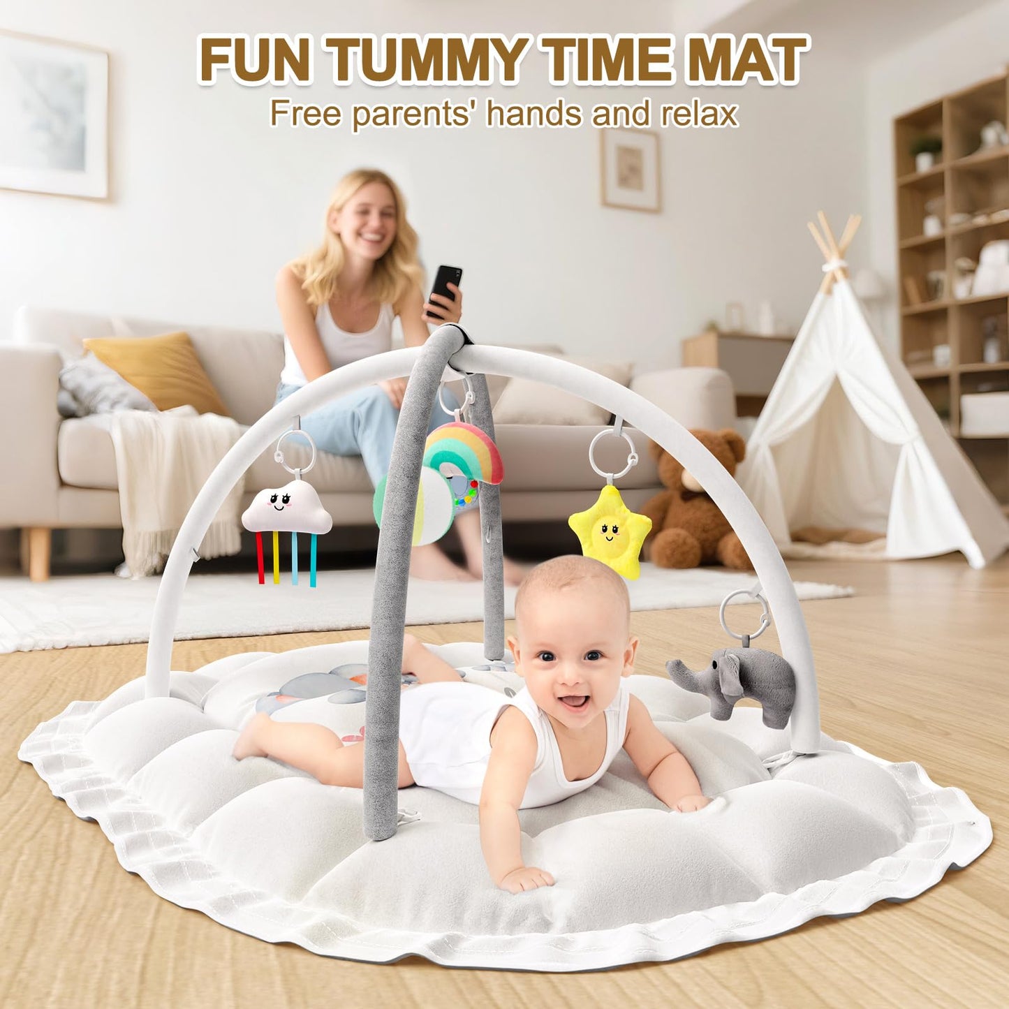 OCATO Baby Play Mat Gym: Baby Play Gym Mat Thick Large Baby Activity Center from Baby to Toddler Skills Development Baby Essentials Baby Shower Gifts Boy Girl for Babies 0-6-12 Months