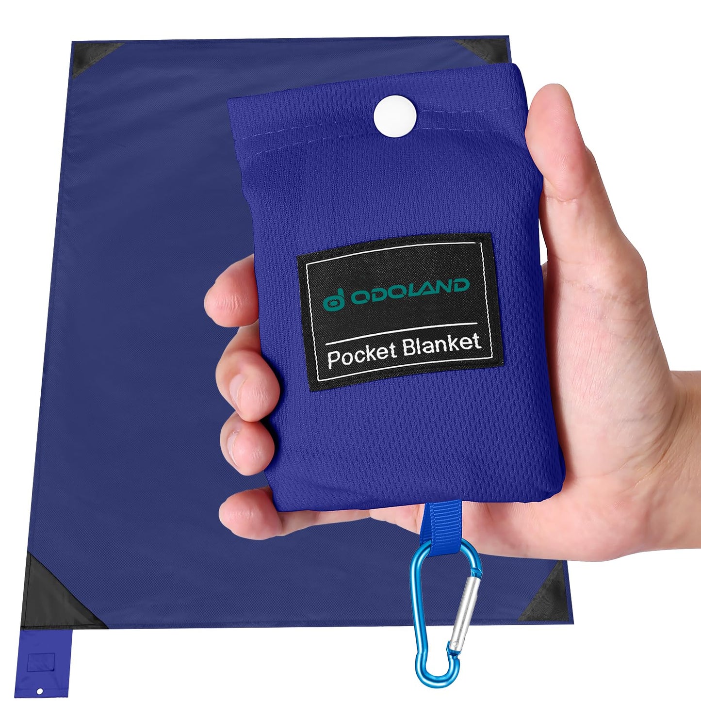 Odoland Beach Blanket Picnic Blanket, 43" x 63" SandProof Waterproof Outdoor Pocket Blanket with Portable Bag, Foldable Lightweight Sand Free Quick Drying Beach Mat for Hiking Camping Travel, Blue