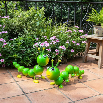 Cruis Cuka Metal Caterpillar Statue Yard Art Garden Decor for Outside Patio Lawn Ornaments Fence Decorations Gift for Family,Friends,Garden Lovers - Set of 2(Green)