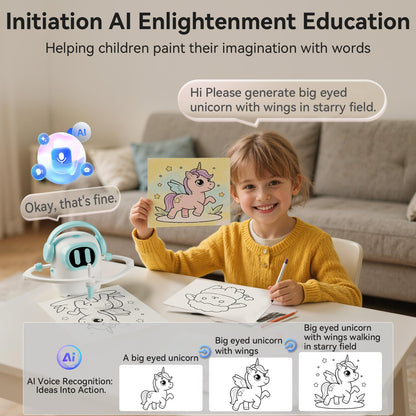 AI Drawing Robot for Kids, 10000+ Free AI-generated Images,Regularly updated image library,Educational Learning Toys for Boys & Girls Ages 3-8 ,AI Enlightenment Painting Toy for Birthday Gift (Cyan)