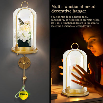 MAUYAR Metal Wall Hurricane Glass Candle Sconce Holder for Pillar Candle & Plant, Modern Farmhouse Decor Candle Lantern with Hand Towel Rack (Gold)