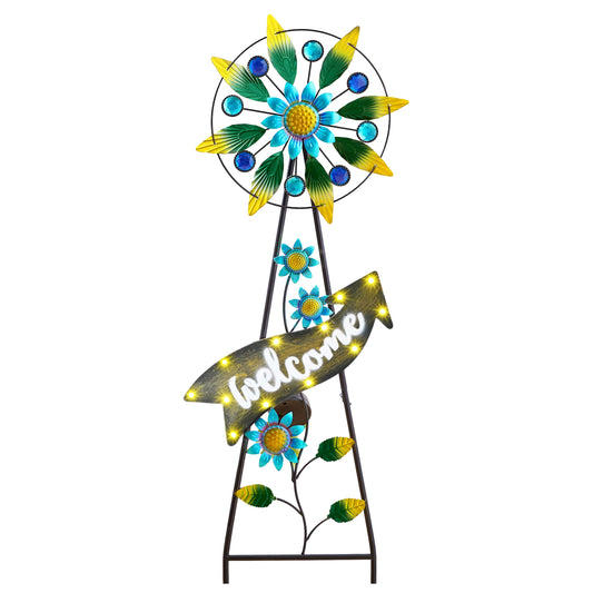 TERESA'S COLLECTIONS Hummingbird Garden Solar Stake, Wind Spinner Yard Art Sign for Outdoor Decor, Metal Purple Floral Windmill Decorative Garden Stake for Lawn Ornaments, Gifts for Mom, 26''
