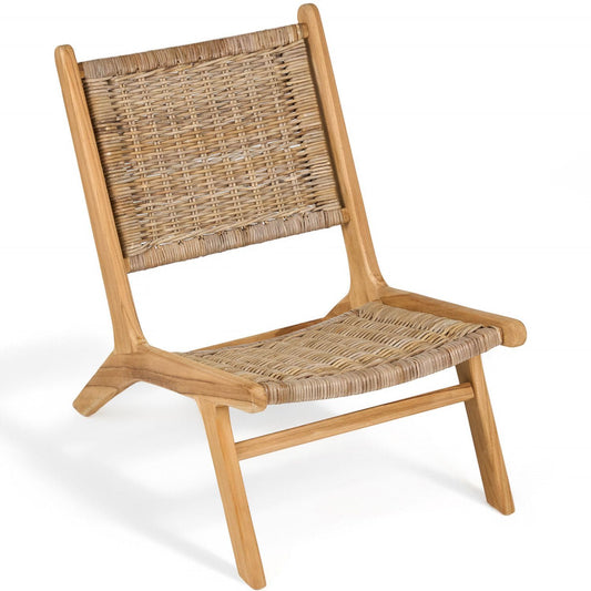 TeakCraft Teak Rattan Lounge Chair – Mid Century Modern Accent Chair, Solid Teak Wood, Natural Rattan, Boho & Scandinavian Style Seating for Living Room, Bedroom, Patio – Easy Assembly, The Vega