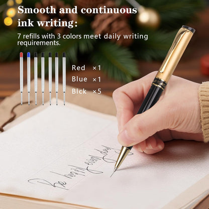 Shiduode Luxury Ballpoint Pens, Retractable Metal Pen with 7 Refills (Black, Blue, Red) for Smooth Writing - Executive Office Desk Accessories, Ideal Gifts for Professionals, Teachers,Nurses
