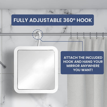 MIRRORVANA Hangable Fogless Shower Mirror for Shaving with 360° Swivel Hook for Hanging - Anti Fog and Shatterproof 6.3" x 6.3" Surface
