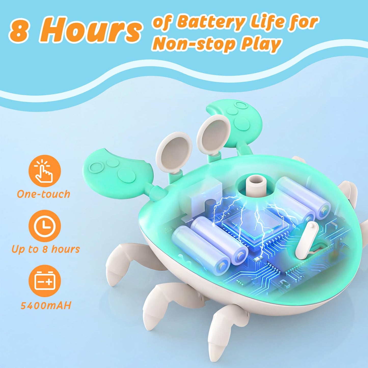 Water Table Pump, 5400mAh Rechargeable Crab Water Pump Toy for Kids age 1-3 with 8Hrs Play time, IP67 Waterproof, 3 Modes Spray 2 Flow Settings Outdoor Water Toys for Water Table, BathTubs, Pool