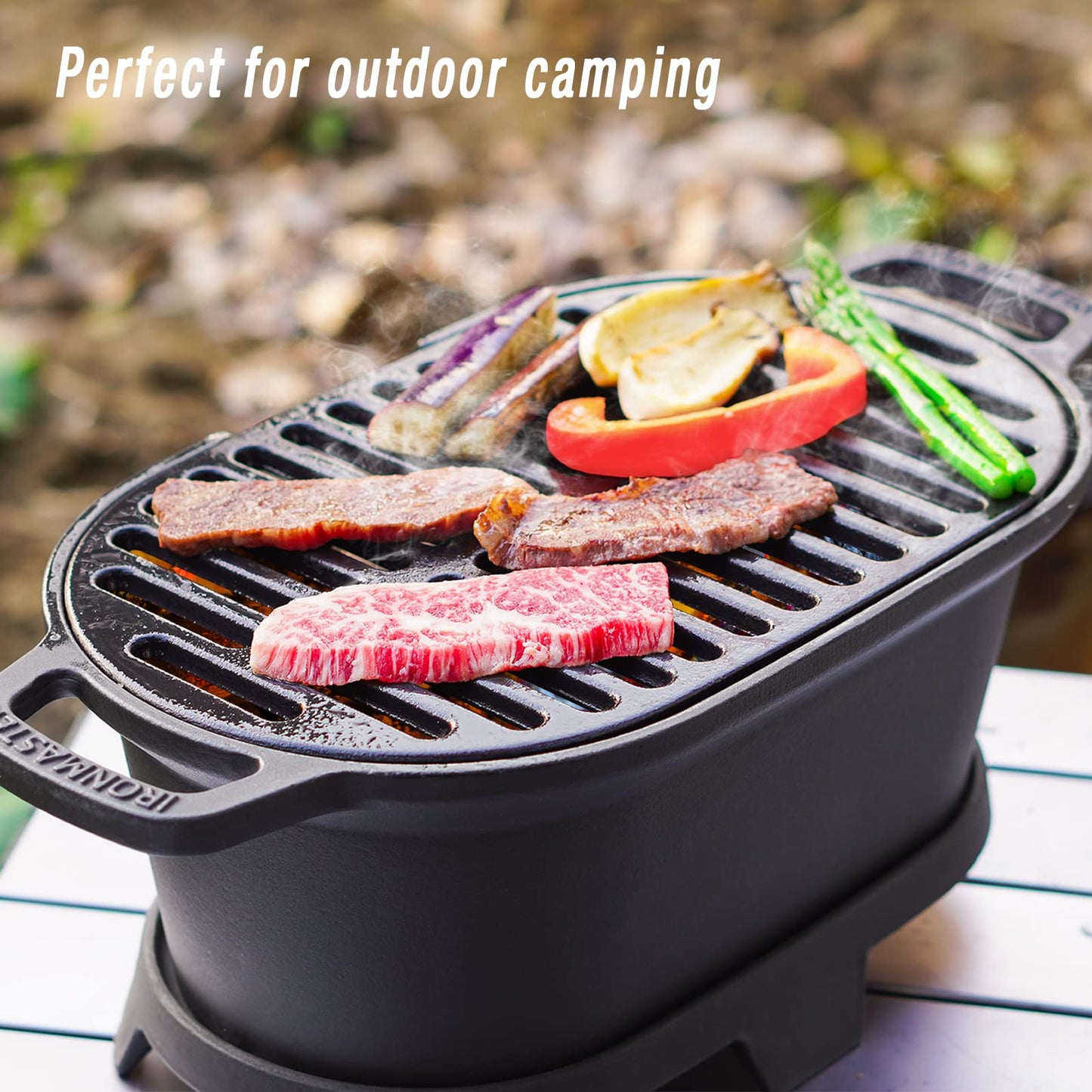 IronMaster Mini 100% Cast Iron Hibachi Grill, Tabletop Small Portable Charcoal Grill for Outdoor Camping, Japanese BBQ Grill Grate Surface 11" x 6.7" Ideal for 2 People