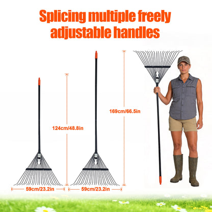 LA ZINNIA Rake for Leaves,22.8" Wide Gardening Leaf Rake for Lawns,22 Metal Tines with 33-67" Adjustable Handle Rakes for Lawns Yard Grass Flower Beds