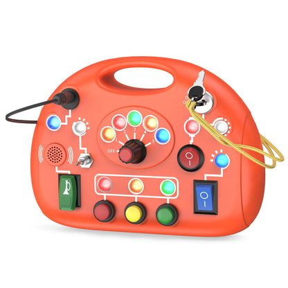 JIWORT Montessori Busy Board for 1 Year Old, Busy Board with LED Light, Baby Sensory Board Toddler Travel Toys for Kids Preschool Learning Activities Boys & Girls Birthday (Orange)
