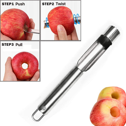 NewlineNY Stainless Steel Kitchen Tools: Zester Grater with Channel Knife, Apple Cupcake Corer, Fruit and Melon Scooper, Fruit & Veggie cutting knife, 4 Pcs Set