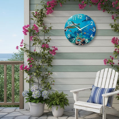 Crosstime Outdoor Clock Waterproof - 12" Sea Turtle Blue Ocean Beach Coastal Decor Indoor Outdoor Wall Clock for Patio, Pool, Garden, Backyard, Bathroom