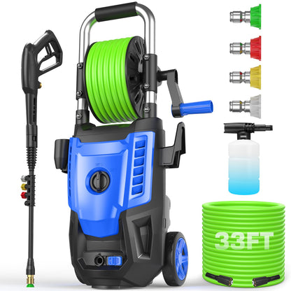 4800 PSI Electric Pressure Washer- 4.0 GPM High Power Washer with 33FT Hose Reel, 4 Spray Tips and Soap Bottle for Car Washing, Fence Cleaning, Patio Maintenance（Upgraded）(Blue)