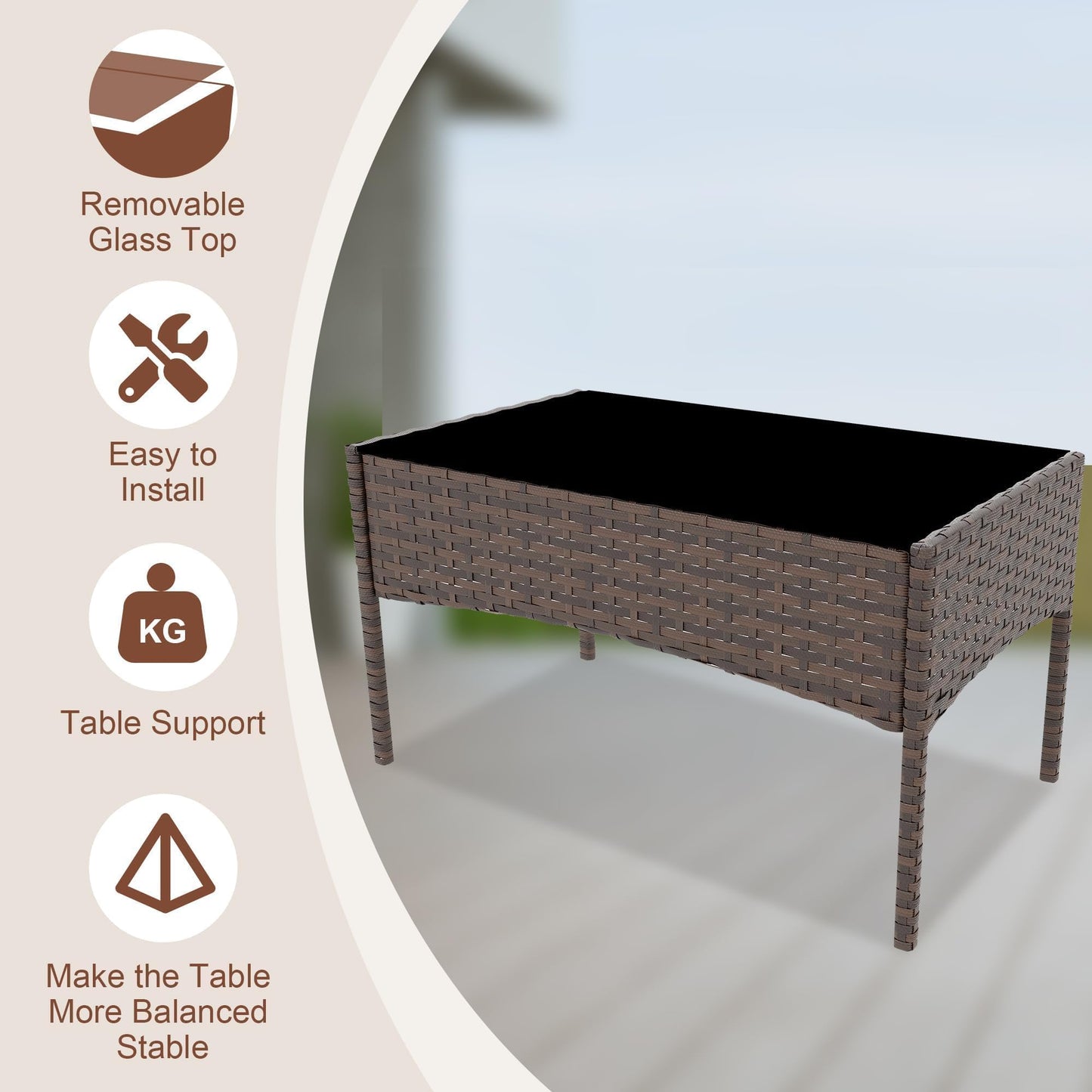 GarveeLife 4-Piece Patio Furniture Set, Rattan Outdoor Furniture with Upholstered Sofa, 2 Chairs & Coffee Table, Modern Conversation Bistro Set for Garden Backyard Porch (Gradient Brown and Beige)