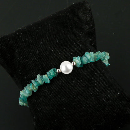 CRYSTALIS Natural Grandidierite Beads Slider Bolo Bracelet with Elegant Pearl, Uncut Chips Nuggets Crystals, Chakra Healing Gemstone, Women Jewelry, 925 Sterling Silver Slider 10 inch