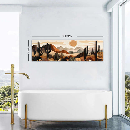 Boho Cactus Wall Art Mid Century Modern Wall Decor for Living Room Beige Geometric Minimalist Picture Abstract Mexican Desert Botanical Mountain Sun Painting Artwork Bedroom Home Decorations 14x48"