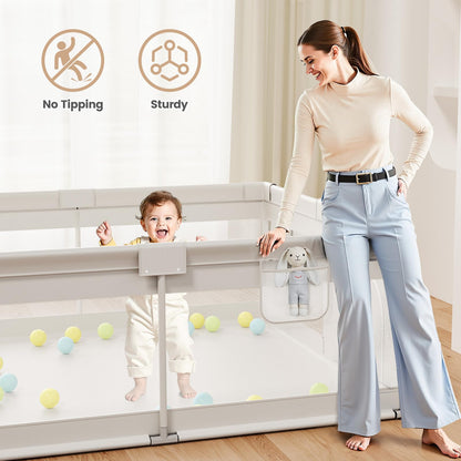 ZEEBABA Extra Large Baby Playpen - Playpen for Babies and Toddlers, Play Pen with Gate, Play Yard Baby Fence Play Area Zone Indoor, Sturdy Kids Play Pin (Gray, 69×59in)
