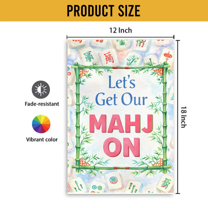 MAIANEY (12x18") Mahjong Garden Flag, Mahjong Welcome Garden Flag – Mahjong Gifts & Party Decor, Cute Mahj Porch Sign, Double Sided Outdoor Yard Flag for Game Night & Mahjong Lovers, Double Sided