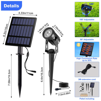T-SUNUS Christmas Solar Landscape Spotlights Warm White, 2W Garden Spot Lights Outdoor 9.8ft Cable IP65 Waterproof Security Downlight 2-IN-1 for Flag Tree Pond Garage Deck Yard Wall Backyard Halloween