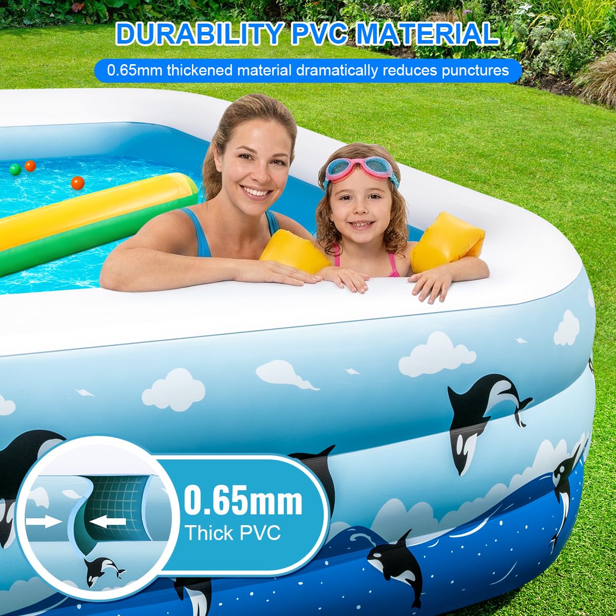 Large Inflatable Swimming Pool 145" x 74" x 22" Family Size Blow Up Pool for Adults & Kids, Oversized Backyard Kiddie Pool for Outdoor, Garden, Summer Water Party