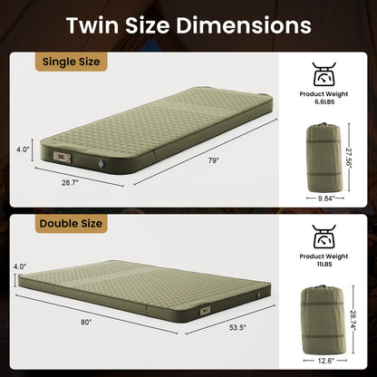 Ytaoeo 4" Thick Self Inflating Sleeping Pad, Memory Foam Camping Mattress Pad with Electric Pump, 9.5 R-Value Insulated Sleeping Mat，4-Season Camping Pad for Travel, Car, Tent,Cot, Green