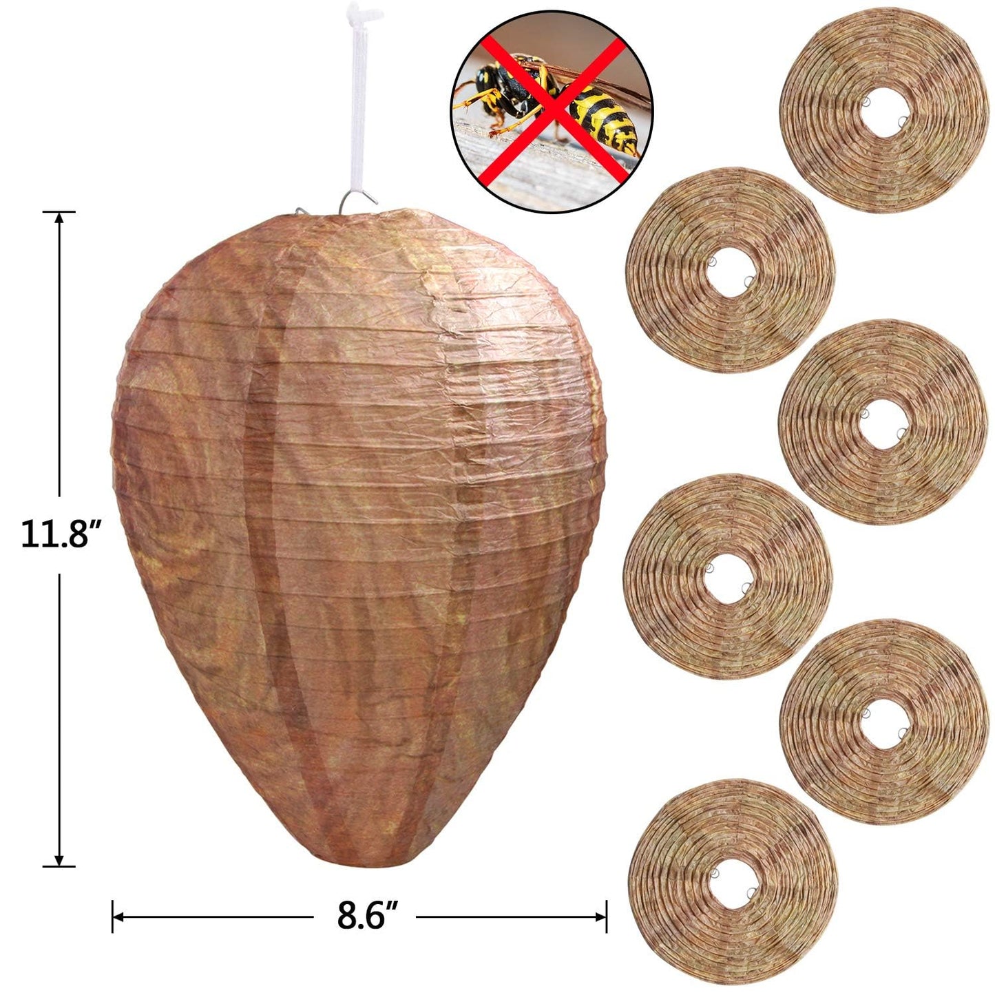 DECYOOL 6 Pack Paper Wasp Nest Decoy Hanging Wasp Deterrent for Hornets Yellow Jackets