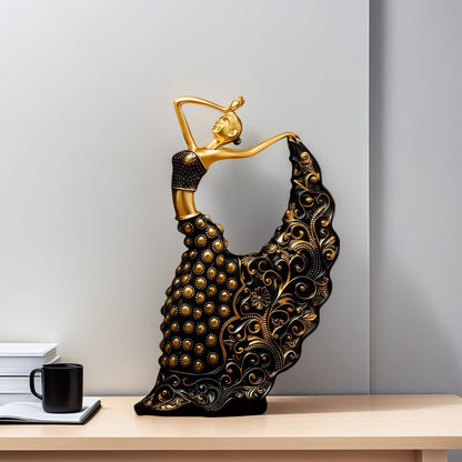 XINDAM Elegant Peacock Art Figurine Dancer Statue Decorative Home & Office Figurines Home Office Display Craft Living Room Decor Ornaments for Tabletop Black and Gold