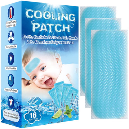 EASYEAH 16 Sheets Baby Cool Pads for Kids Fever Discomfort & Pain Relief, Cooling Relief Fever Reducer, Soothe Headache Pain, Pack of 16