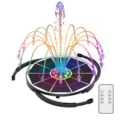 AISITIN 5.5W Solar Fountain Bird Bath with LED Colorful Lights & 3000mAh Battery, Remote Control Solar Pump for Fountain with 8 Nozzles, Solar Water Pump for Garden, Pond and Outdoor