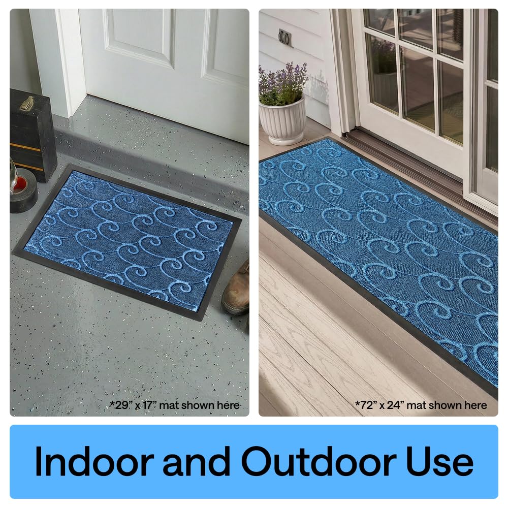 GORILLA GRIP 100% Waterproof All-Season WeatherMAX Doormat, US Designed Natural Rubber, Stain and Fade Resistant, Low Profile Indoor Outdoor Door Mats, Easy Clean Patio Mat, 29x17, Ocean Blue Waves