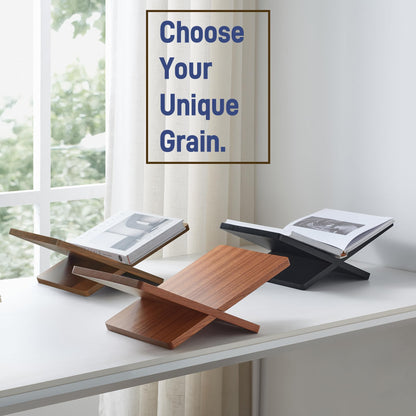 DECORANY Solid Wooden Book Stand for Desktop Display & Reading –15.7" x 9.4" x 5.7” Extra Large Wood Open Book Holder for Cookbook, Bible, Recipe, Textbook, Magazine (African Sapele)