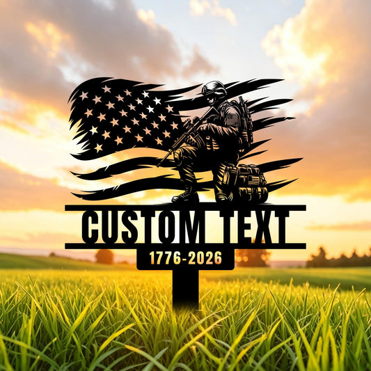 Bliver Personalized USA 250th Anniversary Metal Garden Stake Custom American Patriotic Yard Sign with Family Name Durable Weatherproof Decor for Lawn Memorial Display 10-28 Inch