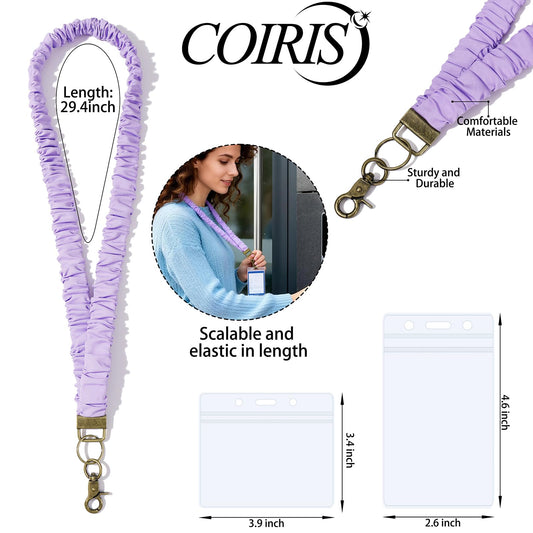 Coiris 5 Pairs Teacher Scrunchie Lanyard with Id Holder Mood Weekly Styles for Id Badges Cute Keys Stretchy Retractable Neck Colorful Breakaway Lanyard for School
