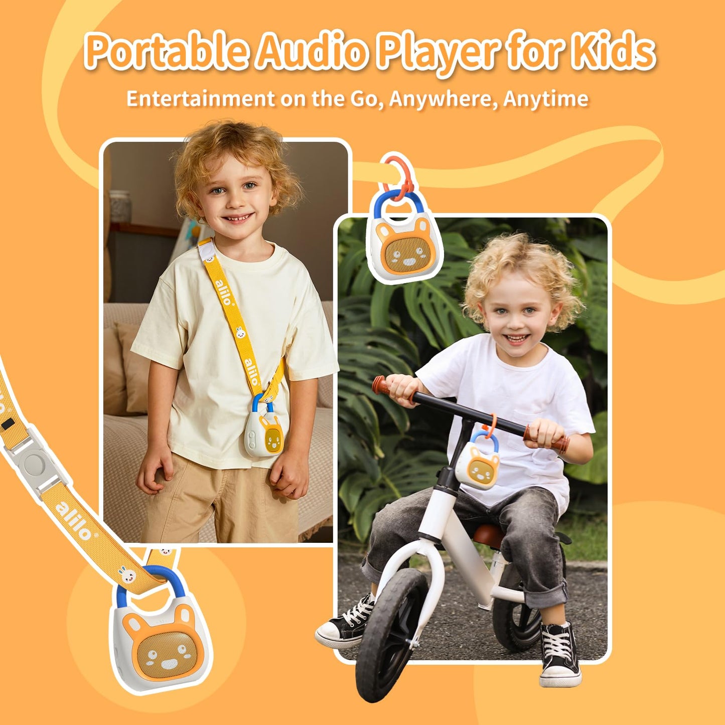 alilo Pocket Bunny Portable Kids Music Player, Musical Toys for Toddlers, Preloaded 120+ Stories/Music/Lullabies/White Noise,High Fidelity Sound Travel Bluetooth Speaker (with Strap and Ring)