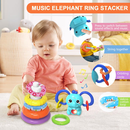 seveclotree 4 in 1 Baby Toys 6 to 12 Months,Learning Toys for Babies 6 12 18 Months, Infant Toys Stacking Rings,Busy Cube,Spinner Toys,Tissue Box Toy,Sensory Educational Gift for Toddlers Aged 1-3