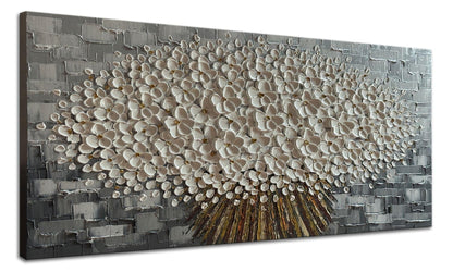 Alenoss Gray and White Abstract Floral, 3D Textured Flower Painting, Modern Living Room Wall Art, Gray Canvas Wall Decor