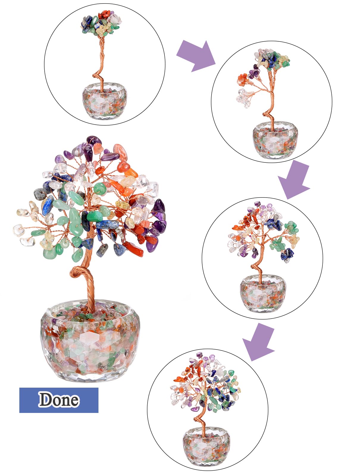 Top Plaza Healing Crystals Aquamarine Crystal Tree with Glass Base Handmade Natural Gemstone Life Tree Mini Bonsai Money Trees Good Luck Home Office Desk Decor