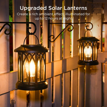 WdtPro Solar Lanterns Outdoor Waterproof, Upgraded Bright Hanging Solar Lights for Outside,Solar Powered Lanterns Lighting LED for Garden Patio Yard Decorative 2 Pack (Warm Light)