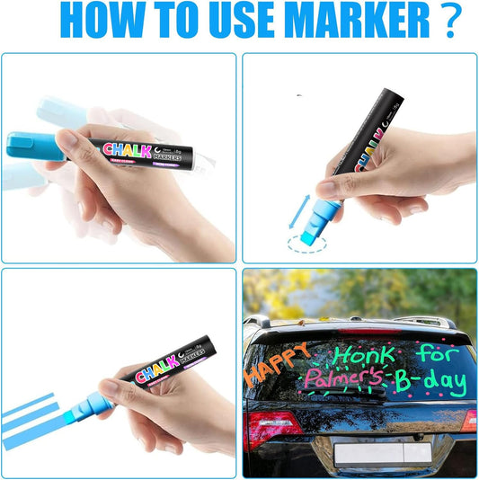 Celepen Window Chalk Markers for Cars Glass Washable, 8 Colors Jumbo Liquid Chalk Marker Pens with 10mm 3 in 1 Nib Wide Tip, Chalkboard Markers Car Window Paint Pen for Auto, Mirror, Poster